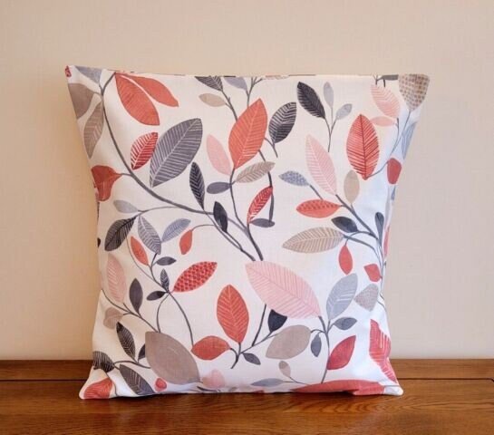 Cushion Cover Molveno Cranberry Red Leaf Design 10" 12" 14" 16" 17" 18" 20" 22" 24" 26" Handmade 100% Cotton - CushionCoverAndDecor