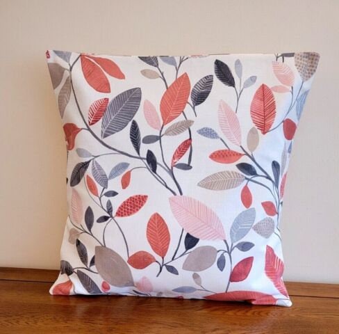 Cushion Cover Molveno Cranberry Red Leaf Design 10" 12" 14" 16" 17" 18" 20" 22" 24" 26" Handmade 100% Cotton - CushionCoverAndDecor