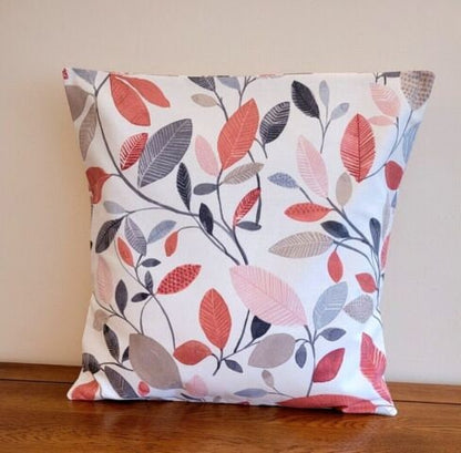 Cushion Cover Molveno Cranberry Red Leaf Design 10" 12" 14" 16" 17" 18" 20" 22" 24" 26" Handmade 100% Cotton - CushionCoverAndDecor