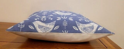 Cushion Cover Narvik Blue Bird Design 10" 12" 14" 16" 17" 18" 20" 22" 24" 26" Handmade 100% Cotton - CushionCoverAndDecor
