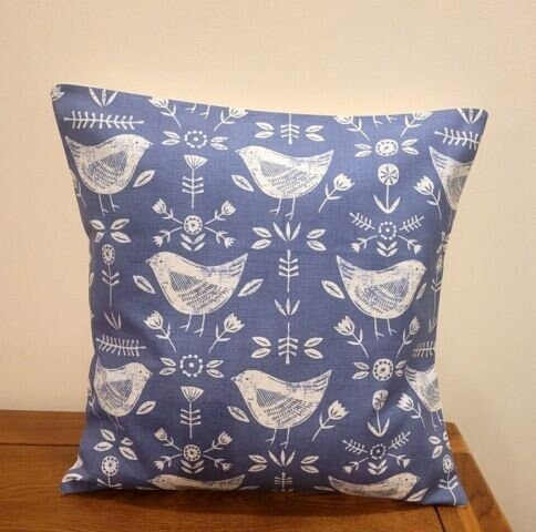 Cushion Cover Narvik Blue Bird Design 10" 12" 14" 16" 17" 18" 20" 22" 24" 26" Handmade 100% Cotton - CushionCoverAndDecor
