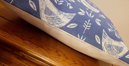 Cushion Cover Narvik Blue Bird Design 10" 12" 14" 16" 17" 18" 20" 22" 24" 26" Handmade 100% Cotton - CushionCoverAndDecor
