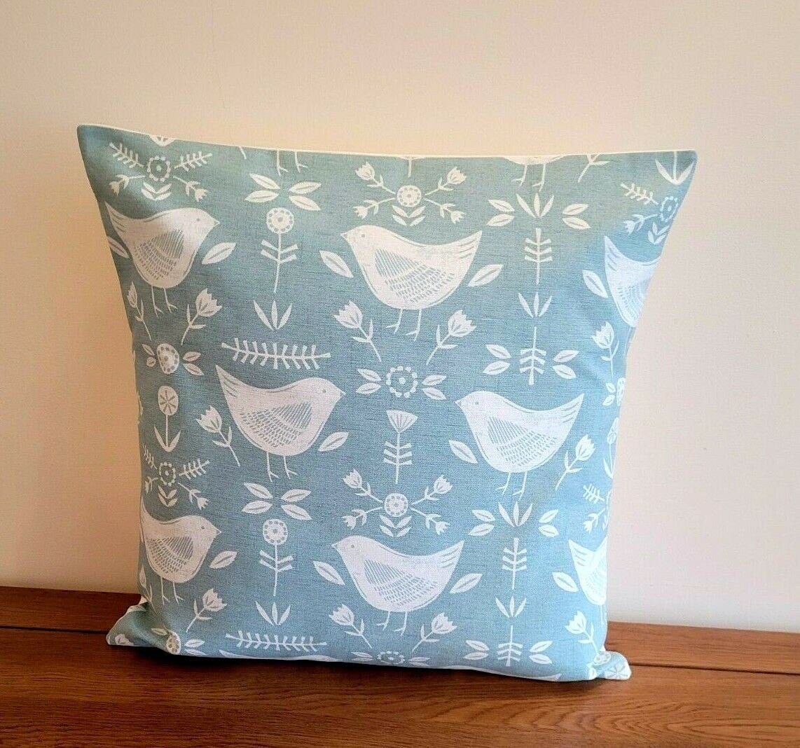 Cushion Cover Narvik Seafoam Blue Bird Design 10" 12" 14" 16" 17" 18" 20" 22" 24" 26" Handmade 100% Cotton - CushionCoverAndDecor