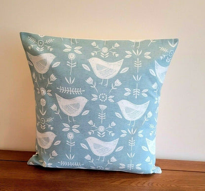 Cushion Cover Narvik Seafoam Blue Bird Design 10" 12" 14" 16" 17" 18" 20" 22" 24" 26" Handmade 100% Cotton - CushionCoverAndDecor