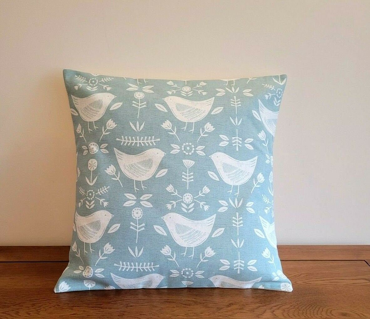 Cushion Cover Narvik Seafoam Blue Bird Design 10" 12" 14" 16" 17" 18" 20" 22" 24" 26" Handmade 100% Cotton - CushionCoverAndDecor
