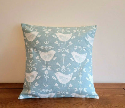 Cushion Cover Narvik Seafoam Blue Bird Design 10" 12" 14" 16" 17" 18" 20" 22" 24" 26" Handmade 100% Cotton - CushionCoverAndDecor
