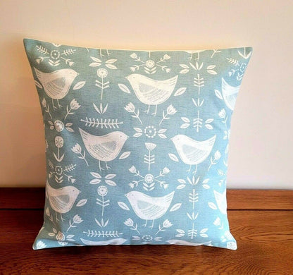 Cushion Cover Narvik Seafoam Blue Bird Design 10" 12" 14" 16" 17" 18" 20" 22" 24" 26" Handmade 100% Cotton - CushionCoverAndDecor