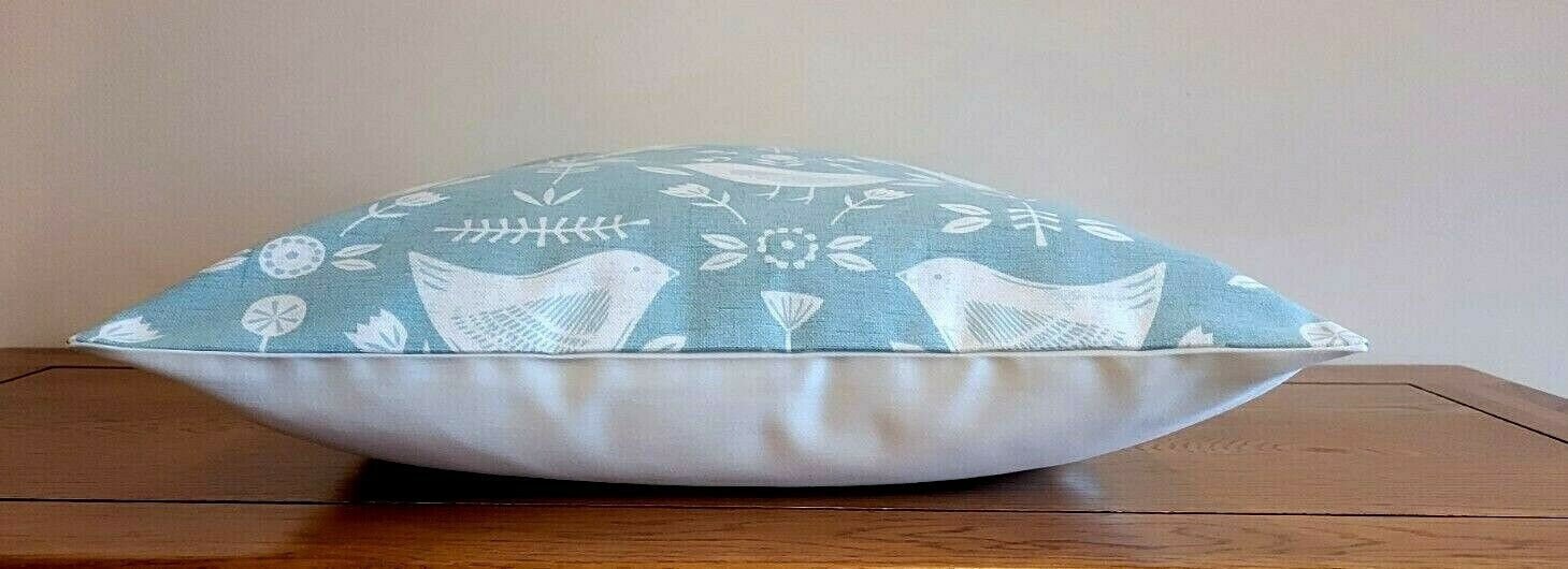 Cushion Cover Narvik Seafoam Blue Bird Design 10" 12" 14" 16" 17" 18" 20" 22" 24" 26" Handmade 100% Cotton - CushionCoverAndDecor