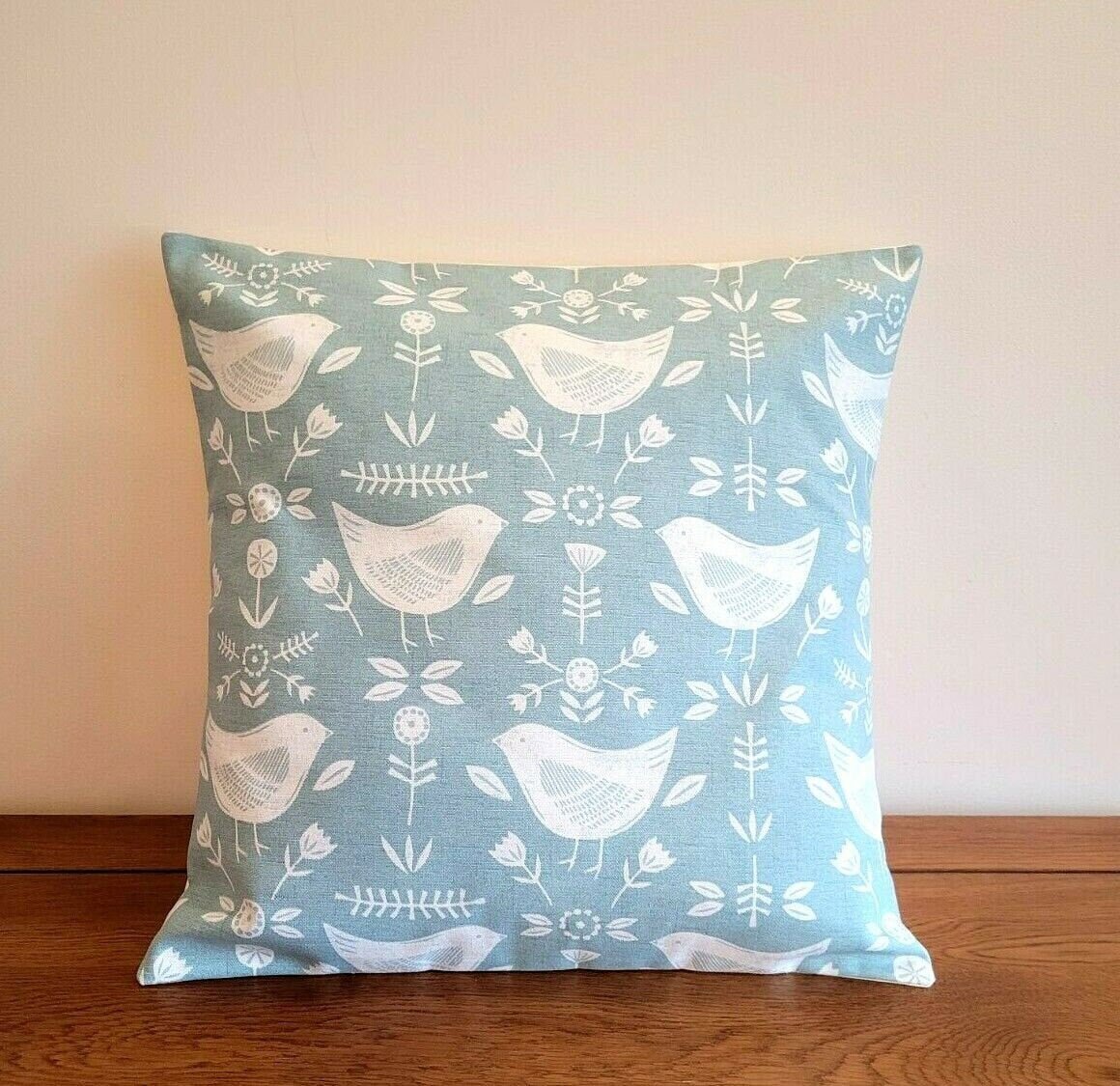 Cushion Cover Narvik Seafoam Blue Bird Design 10" 12" 14" 16" 17" 18" 20" 22" 24" 26" Handmade 100% Cotton - CushionCoverAndDecor