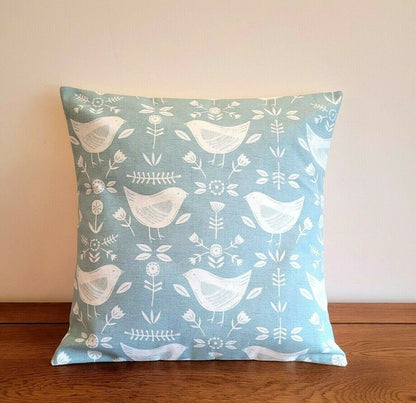 Cushion Cover Narvik Seafoam Blue Bird Design 10" 12" 14" 16" 17" 18" 20" 22" 24" 26" Handmade 100% Cotton - CushionCoverAndDecor