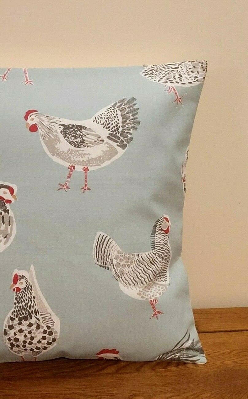 Cushion Cover Rooster Hen Chicken Blue Duckegg Design , Easter Cushion cover 10" 12" 14" 16" 17" 18" 20" 22" 24" 26" Handmade 100% Cotton - CushionCoverAndDecor