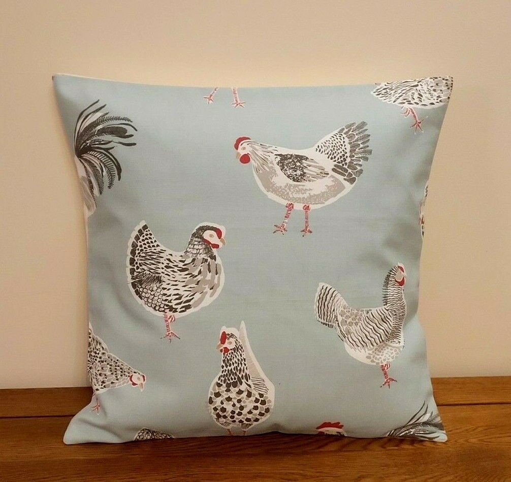 Cushion Cover Rooster Hen Chicken Blue Duckegg Design , Easter Cushion cover 10" 12" 14" 16" 17" 18" 20" 22" 24" 26" Handmade 100% Cotton - CushionCoverAndDecor