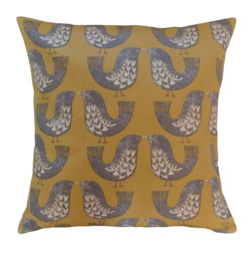 Cushion Cover Saffron Yellow Mustard Grey Scandi Bird - CushionCoverAndDecor
