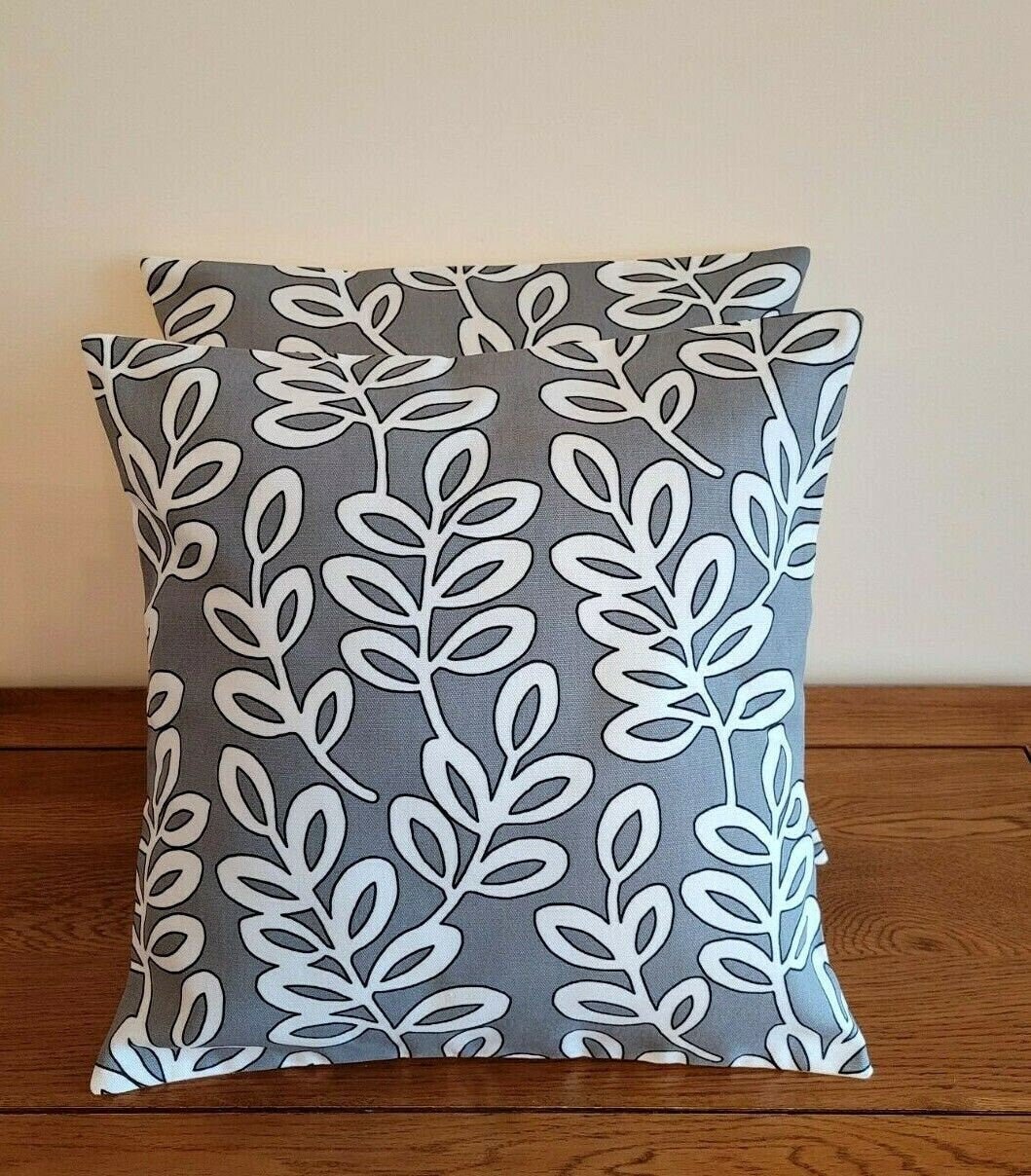 Cushion Cover Scandinavian Leaf Trail Grey Charcoal Design 10" 12" 14" 16" 17" 18" 20" 22" 24" 26" ILiv Handmade 100% Cotton - CushionCoverAndDecor