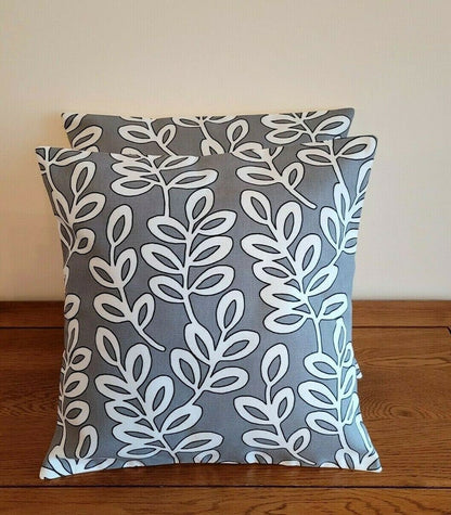 Cushion Cover Scandinavian Leaf Trail Grey Charcoal Design 10" 12" 14" 16" 17" 18" 20" 22" 24" 26" ILiv Handmade 100% Cotton - CushionCoverAndDecor