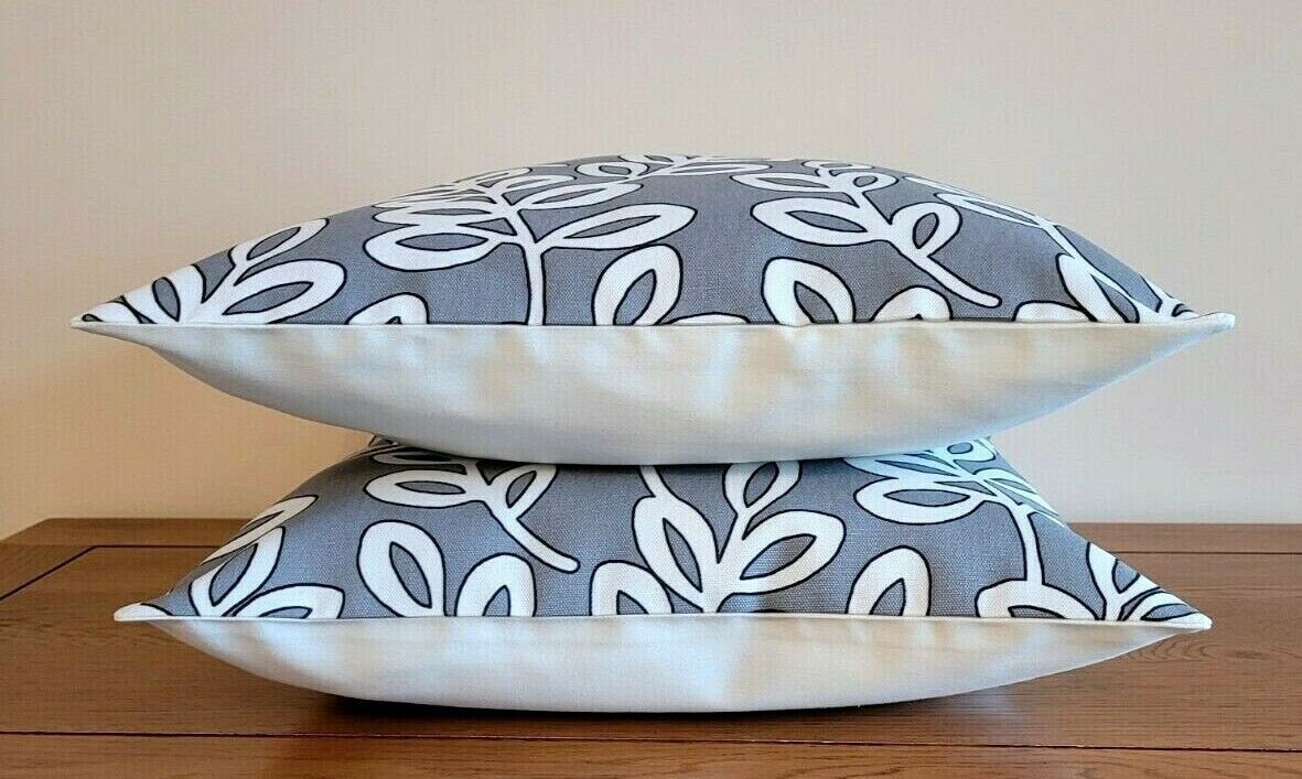 Cushion Cover Scandinavian Leaf Trail Grey Charcoal Design 10" 12" 14" 16" 17" 18" 20" 22" 24" 26" ILiv Handmade 100% Cotton - CushionCoverAndDecor