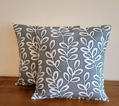 Cushion Cover Scandinavian Leaf Trail Grey Charcoal Design 10" 12" 14" 16" 17" 18" 20" 22" 24" 26" ILiv Handmade 100% Cotton - CushionCoverAndDecor