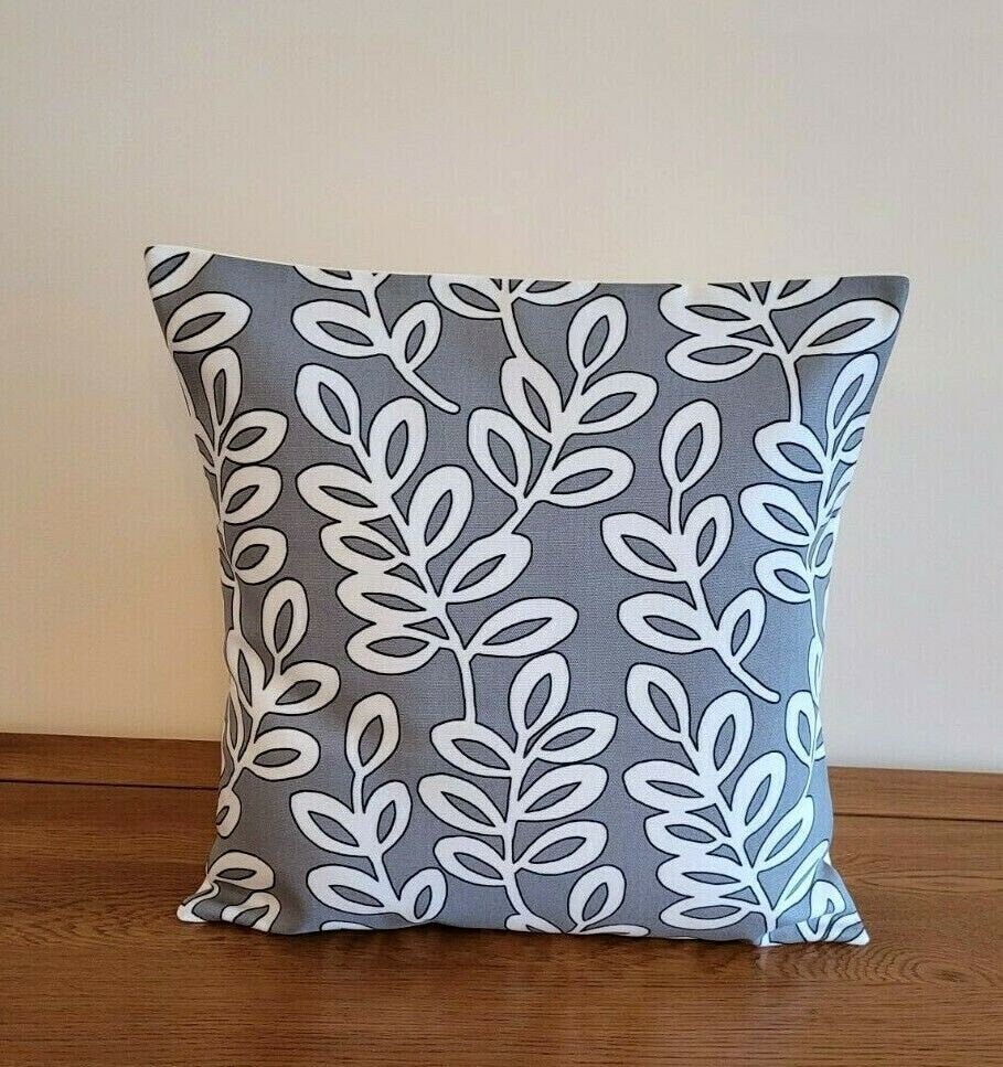 Cushion Cover Scandinavian Leaf Trail Grey Charcoal Design 10" 12" 14" 16" 17" 18" 20" 22" 24" 26" ILiv Handmade 100% Cotton - CushionCoverAndDecor