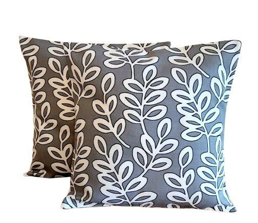 Cushion Cover Scandinavian Leaf Trail Grey Charcoal Design 10" 12" 14" 16" 17" 18" 20" 22" 24" 26" ILiv Handmade 100% Cotton - CushionCoverAndDecor
