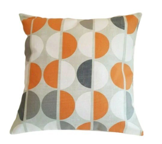 Cushion Cover Shoreditch Mango Orange Black Circle Design 10" 12" 14" 16" 17" 18" 20" 22" 24" 26" Handmade 100% Cotton - CushionCoverAndDecor