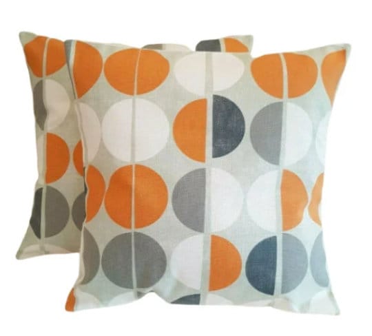 Cushion Cover Shoreditch Mango Orange Black Circle Design 10" 12" 14" 16" 17" 18" 20" 22" 24" 26" Handmade 100% Cotton - CushionCoverAndDecor