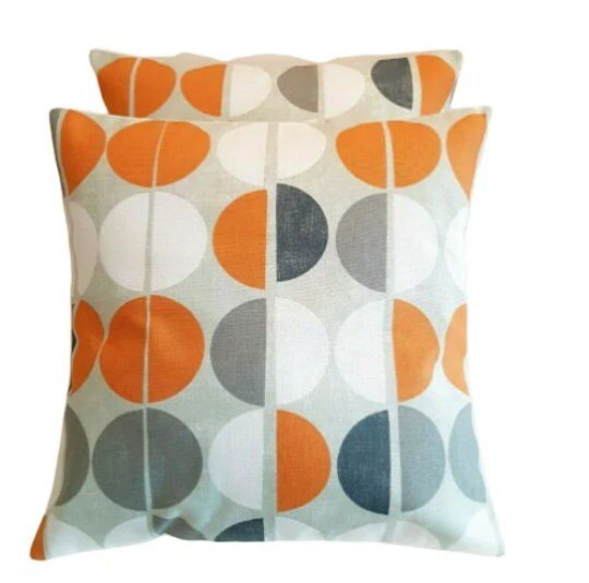 Cushion Cover Shoreditch Mango Orange Black Circle Design 10" 12" 14" 16" 17" 18" 20" 22" 24" 26" Handmade 100% Cotton - CushionCoverAndDecor