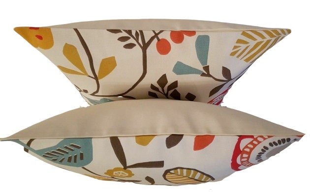 Cushion Cover Spice Folki Bird Floral Orange Blue Design 10" 12" 14" 16" 17" 18" 20" 22" 24" 26" Handmade 100% Cotton - CushionCoverAndDecor