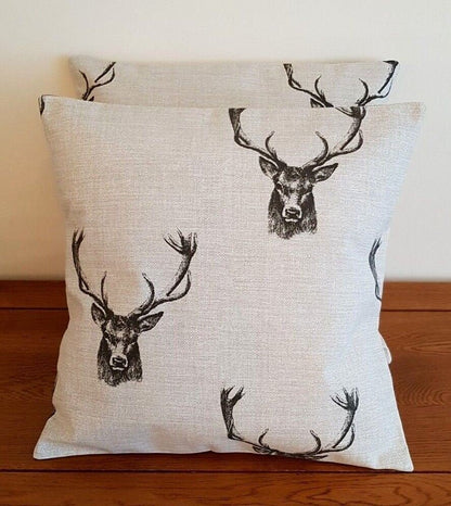 Cushion Cover Stags Head Rustic Taupe Beige Design , Christmas Pillow Cover 10" 12" 14" 16" 17" 18" 20" 22" 24" 26" Handmade 100% Cotton - CushionCoverAndDecor