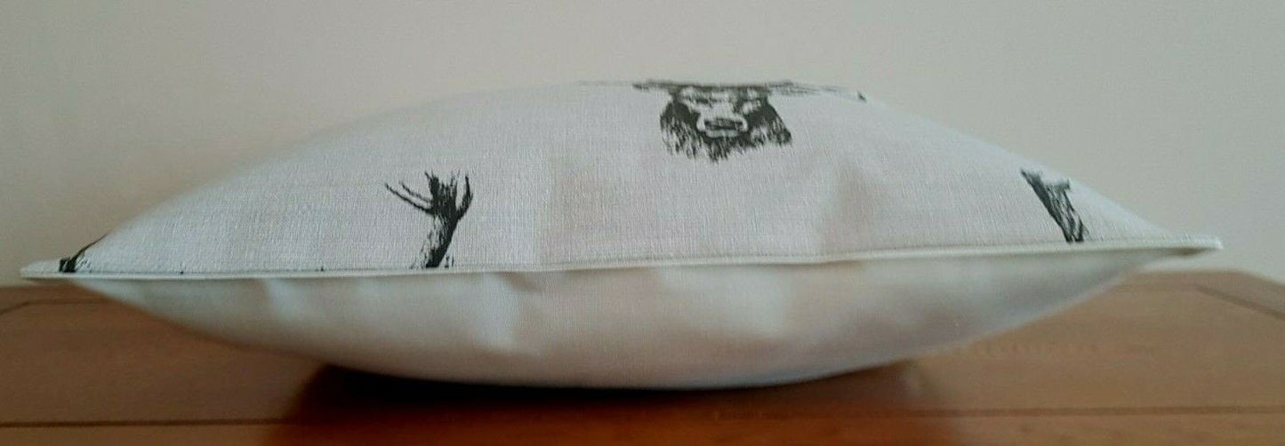 Cushion Cover Stags Head Rustic Taupe Beige Design , Christmas Pillow Cover 10" 12" 14" 16" 17" 18" 20" 22" 24" 26" Handmade 100% Cotton - CushionCoverAndDecor