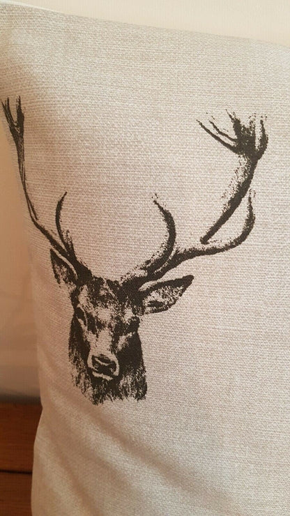 Cushion Cover Stags Head Rustic Taupe Beige Design , Christmas Pillow Cover 10" 12" 14" 16" 17" 18" 20" 22" 24" 26" Handmade 100% Cotton - CushionCoverAndDecor