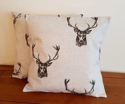 Cushion Cover Stags Head Rustic Taupe Beige Design , Christmas Pillow Cover 10" 12" 14" 16" 17" 18" 20" 22" 24" 26" Handmade 100% Cotton - CushionCoverAndDecor