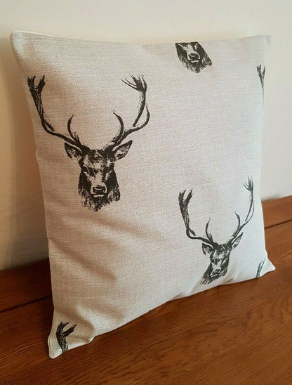 Cushion Cover Stags Head Rustic Taupe Beige Design , Christmas Pillow Cover 10" 12" 14" 16" 17" 18" 20" 22" 24" 26" Handmade 100% Cotton - CushionCoverAndDecor
