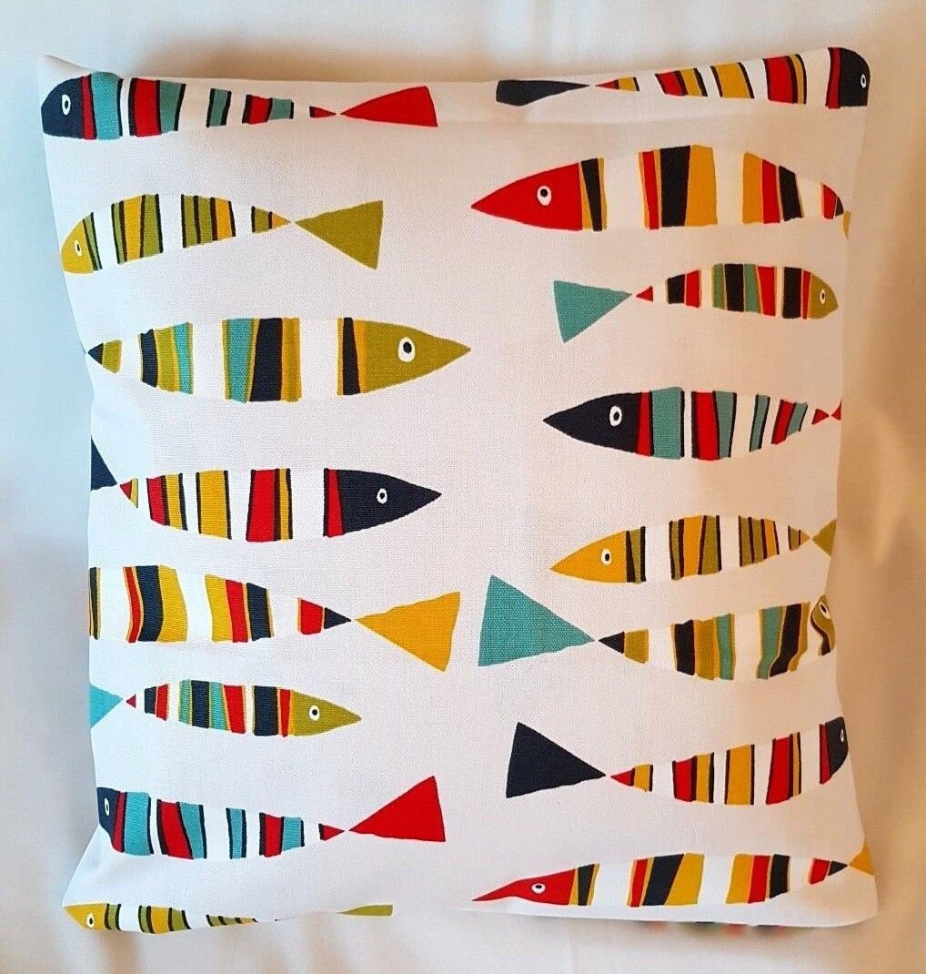 Cushion Cover Tutti Frutti Red Blue Yellow Green Sardines Fish Design 10" 12" 14" 16" 17" 18" 20" 22" 24" 26" 100% Cotton Handmade - CushionCoverAndDecor