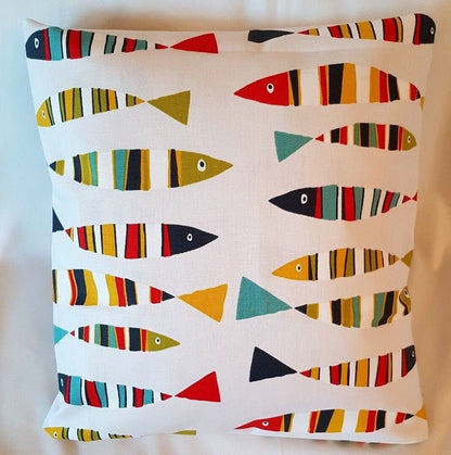 Cushion Cover Tutti Frutti Red Blue Yellow Green Sardines Fish Design 10" 12" 14" 16" 17" 18" 20" 22" 24" 26" 100% Cotton Handmade - CushionCoverAndDecor
