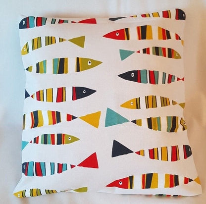 Cushion Cover Tutti Frutti Red Blue Yellow Green Sardines Fish Design 10" 12" 14" 16" 17" 18" 20" 22" 24" 26" 100% Cotton Handmade - CushionCoverAndDecor