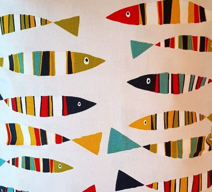 Cushion Cover Tutti Frutti Red Blue Yellow Green Sardines Fish Design 10" 12" 14" 16" 17" 18" 20" 22" 24" 26" 100% Cotton Handmade - CushionCoverAndDecor