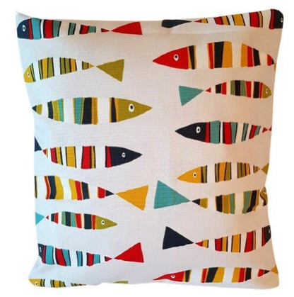 Cushion Cover Tutti Frutti Red Blue Yellow Green Sardines Fish Design 10" 12" 14" 16" 17" 18" 20" 22" 24" 26" 100% Cotton Handmade - CushionCoverAndDecor