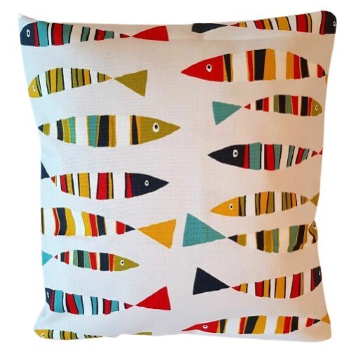 Cushion Cover Tutti Frutti Red Blue Yellow Green Sardines Fish Design 10" 12" 14" 16" 17" 18" 20" 22" 24" 26" 100% Cotton Handmade - CushionCoverAndDecor