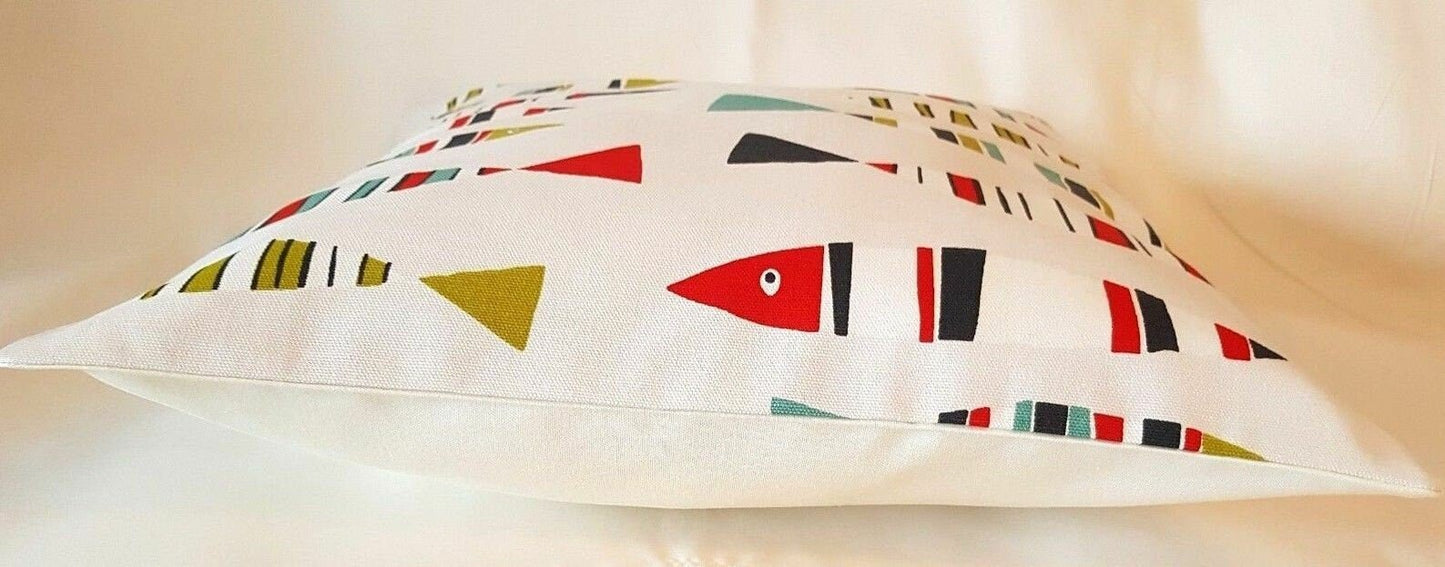 Cushion Cover Tutti Frutti Red Blue Yellow Green Sardines Fish Design 10" 12" 14" 16" 17" 18" 20" 22" 24" 26" 100% Cotton Handmade - CushionCoverAndDecor
