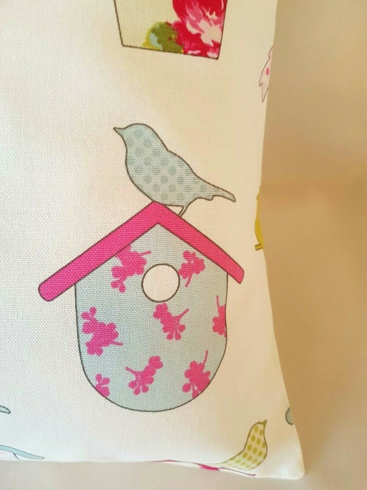 Cushion Covers Ashley Wilde Birdhouse Birds Floral Pink Design 10" 12" 14" 16" 17" 18" 20" 22" 24" 26" Handmade 100% Cotton - CushionCoverAndDecor