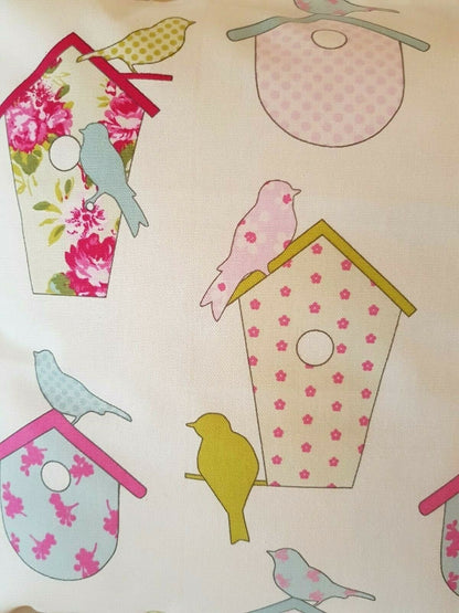 Cushion Covers Ashley Wilde Birdhouse Birds Floral Pink Design 10" 12" 14" 16" 17" 18" 20" 22" 24" 26" Handmade 100% Cotton - CushionCoverAndDecor