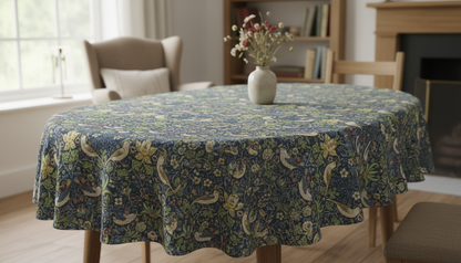 William Morris Strawberry Thief Navy Coated Tablecloth