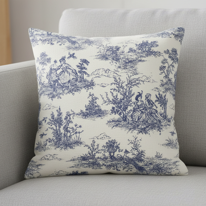 Blue Vintage French Toile De Jouy Cushion Cover
