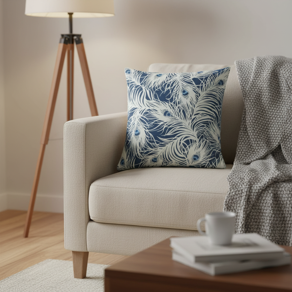 Harper Peacock Feather Navy Blue Cushion Covers