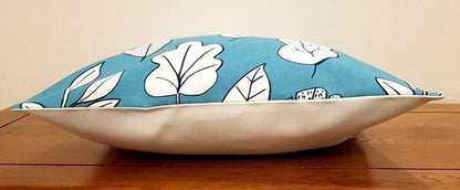 Decorative Cushion Pillow Cover Blue Teal Leaves Design 10" 12" 14" 16" 17" 18" 20" 22" 24" 26" Handmade 100% Cotton - CushionCoverAndDecor
