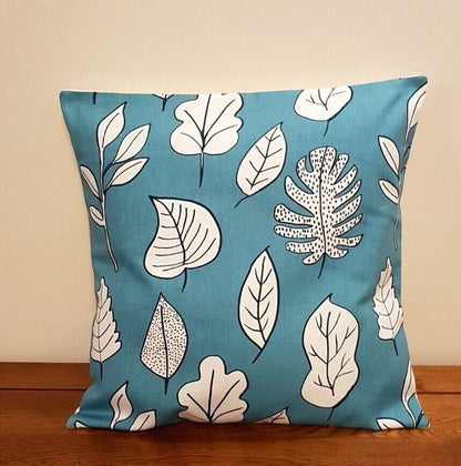 Decorative Cushion Pillow Cover Blue Teal Leaves Design 10" 12" 14" 16" 17" 18" 20" 22" 24" 26" Handmade 100% Cotton - CushionCoverAndDecor