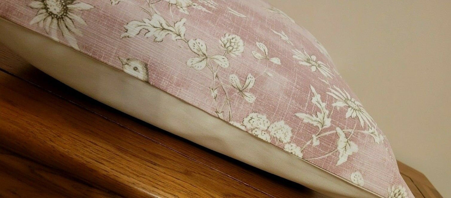Decorative Pillow Cushion Cover iLiv Finch Toile Rose Pink Bird Design 10" 12 " 14" 16" 17" 18" 20" 22" 24" 26" Handmade 100% Cotton - CushionCoverAndDecor