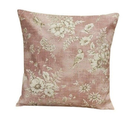 Decorative Pillow Cushion Cover iLiv Finch Toile Rose Pink Bird Design 10" 12 " 14" 16" 17" 18" 20" 22" 24" 26" Handmade 100% Cotton - CushionCoverAndDecor