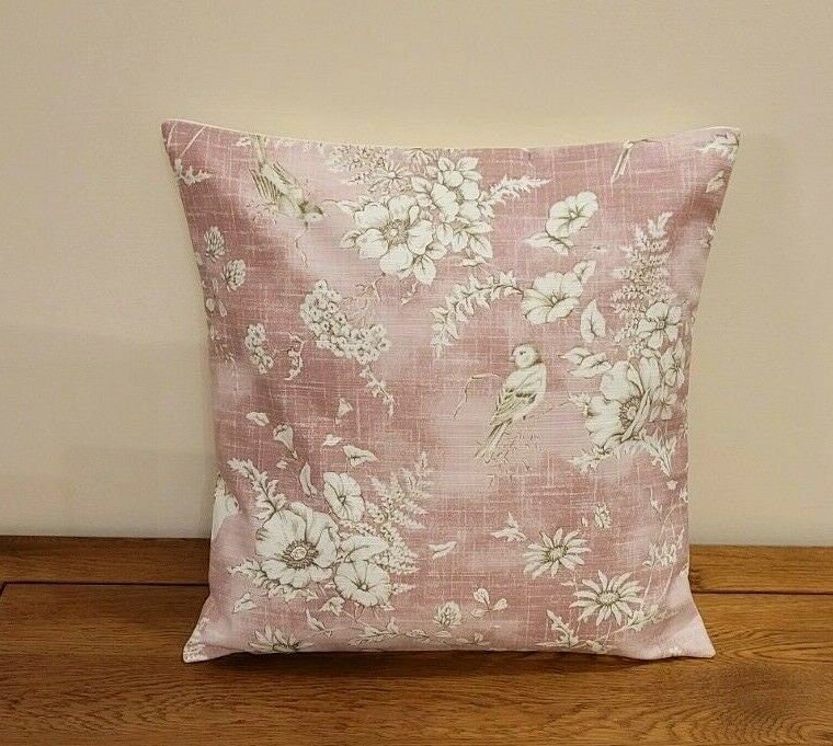 Decorative Pillow Cushion Cover iLiv Finch Toile Rose Pink Bird Design 10" 12 " 14" 16" 17" 18" 20" 22" 24" 26" Handmade 100% Cotton - CushionCoverAndDecor