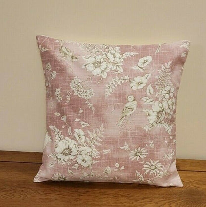Decorative Pillow Cushion Cover iLiv Finch Toile Rose Pink Bird Design 10" 12 " 14" 16" 17" 18" 20" 22" 24" 26" Handmade 100% Cotton - CushionCoverAndDecor